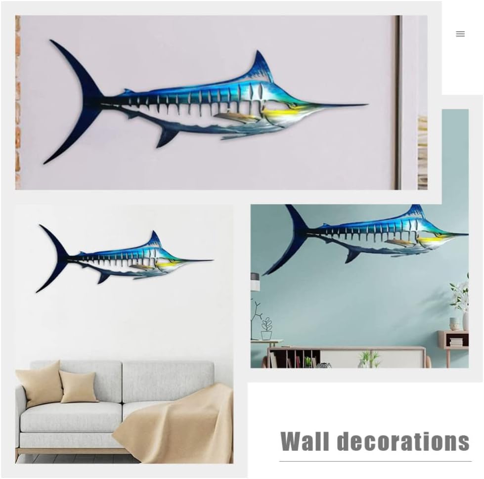 Metal Fish Wall Art Nautical Style Wall Decor Iron Swordfish Wall Art Metal Blue Marlin Wall Decor Balcony Wrought Iron Garden Porch Metal Fish Home Decor