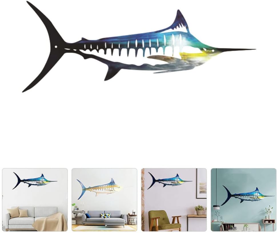Metal Fish Wall Art Nautical Style Wall Decor Iron Swordfish Wall Art Metal Blue Marlin Wall Decor Balcony Wrought Iron Garden Porch Metal Fish Home Decor