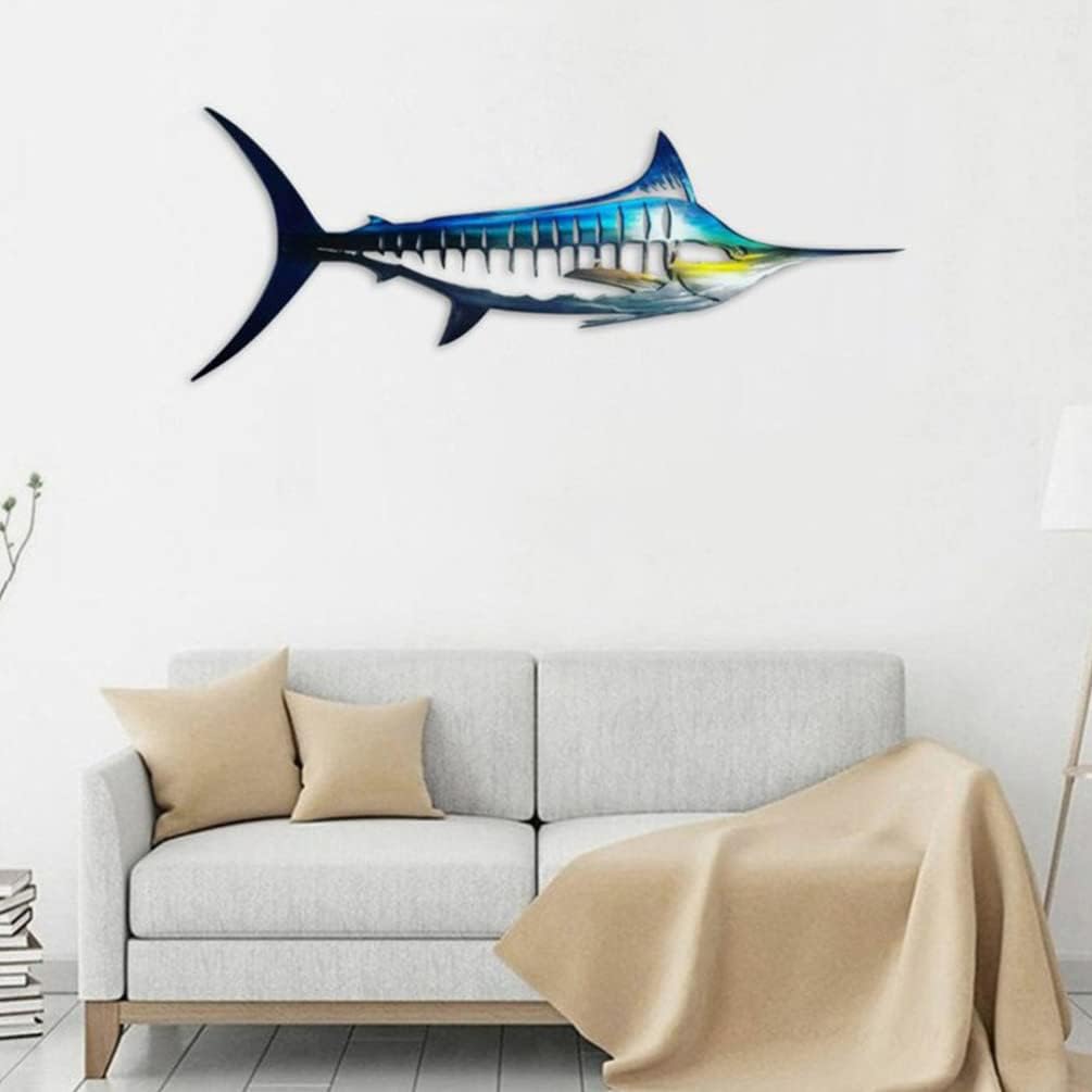 Metal Fish Wall Art Nautical Style Wall Decor Iron Swordfish Wall Art Metal Blue Marlin Wall Decor Balcony Wrought Iron Garden Porch Metal Fish Home Decor