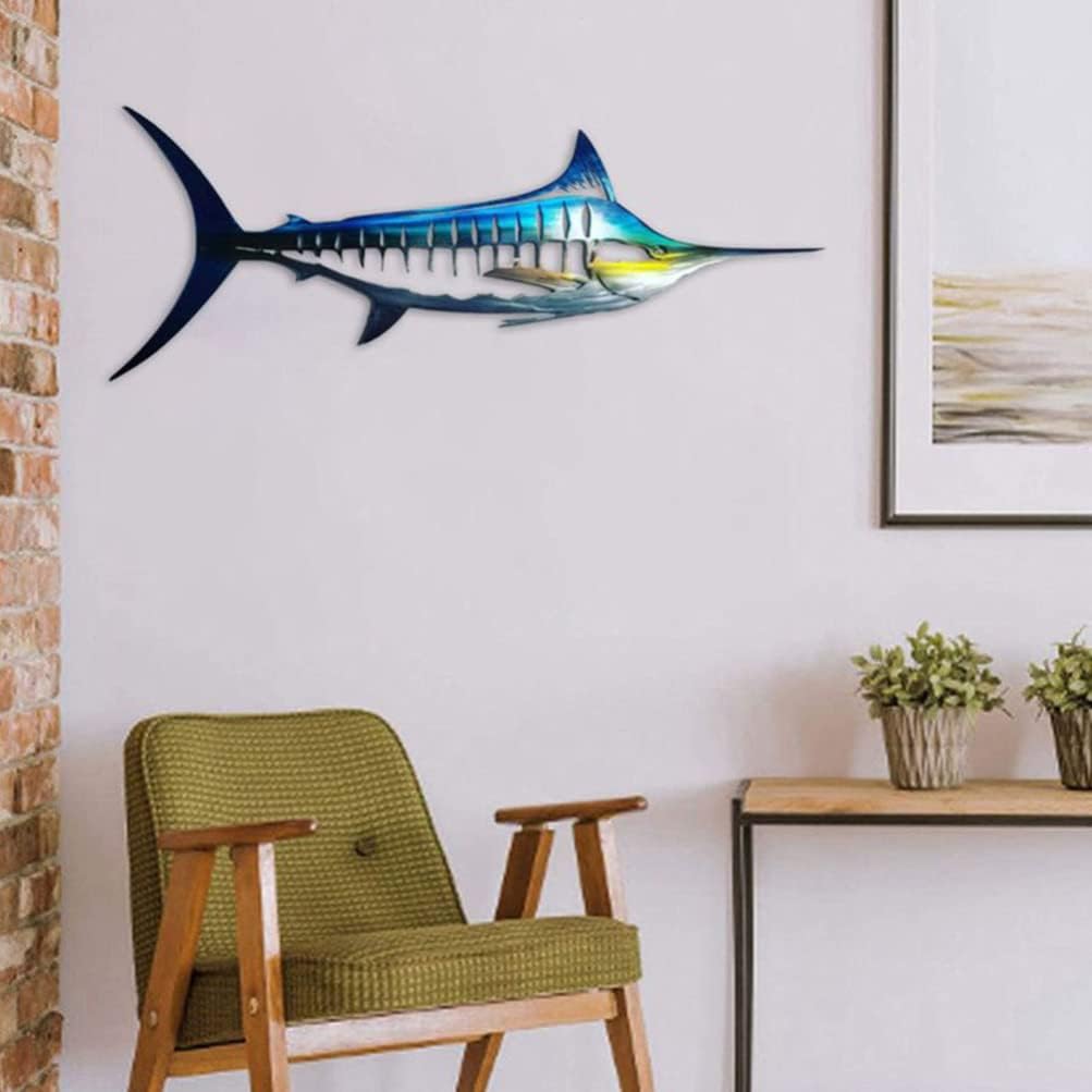 Metal Fish Wall Art Nautical Style Wall Decor Iron Swordfish Wall Art Metal Blue Marlin Wall Decor Balcony Wrought Iron Garden Porch Metal Fish Home Decor