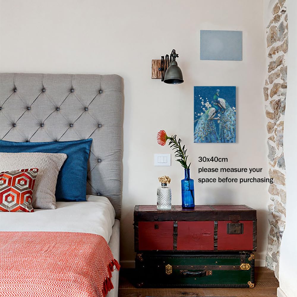 Royal Blue Peacock Canvas Wall Art Print Bedroom Decor for Couples, Indigo Bird Decor Animal Posters Print for Living Room Hallway Decoration 30x40cmx1 Panel