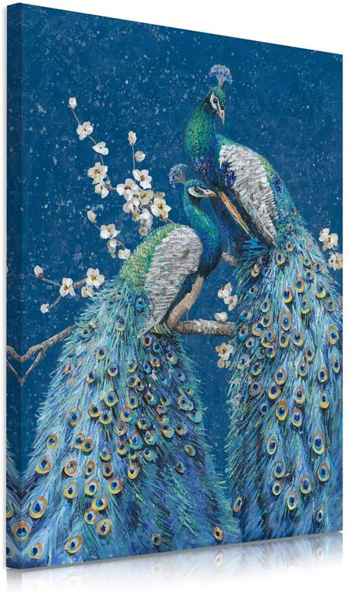 Royal Blue Peacock Canvas Wall Art Print Bedroom Decor for Couples, Indigo Bird Decor Animal Posters Print for Living Room Hallway Decoration 30x40cmx1 Panel