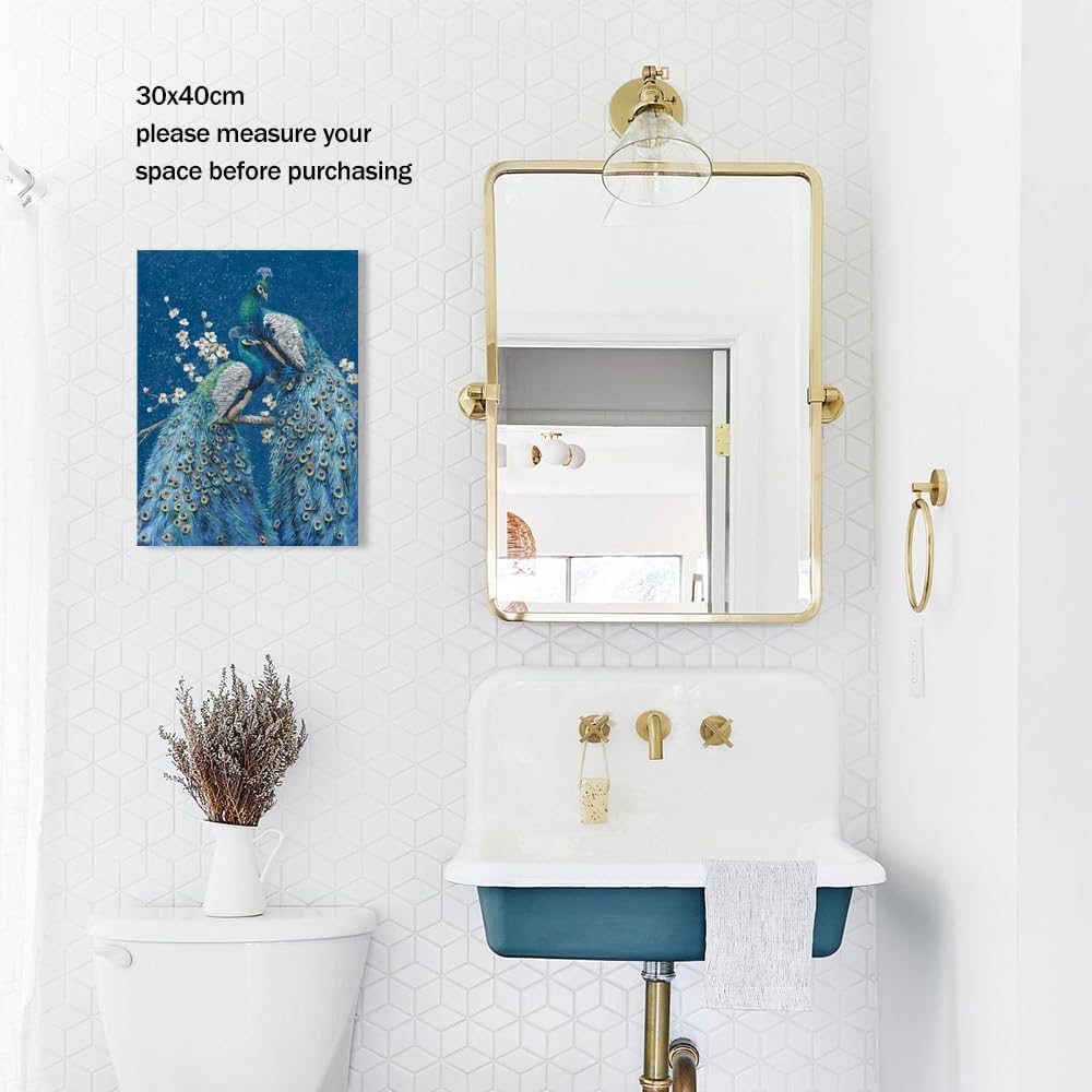 Royal Blue Peacock Canvas Wall Art Print Bedroom Decor for Couples, Indigo Bird Decor Animal Posters Print for Living Room Hallway Decoration 30x40cmx1 Panel