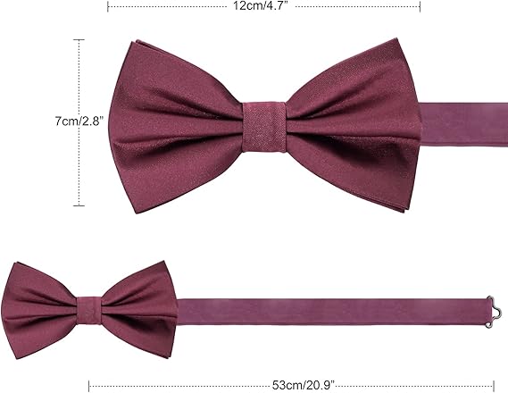 Bow Tie Set for Men – Bow Tie, Pocket Square, Cufflinks Set with Gift Box - Burgundy