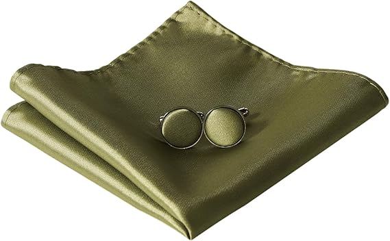 HOULIFE Bow Tie Set for Men – Bow Tie, Pocket Square, Cufflinks Set with Gift Box - Olive Green