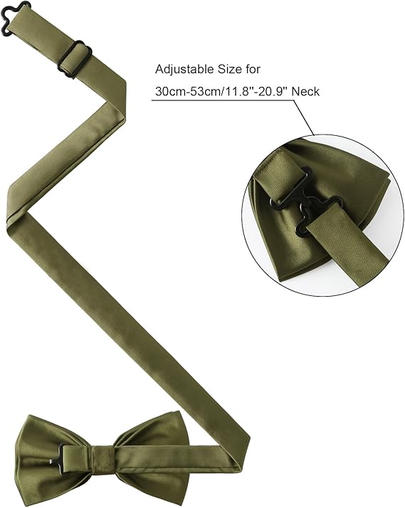 HOULIFE Bow Tie Set for Men – Bow Tie, Pocket Square, Cufflinks Set with Gift Box - Olive Green