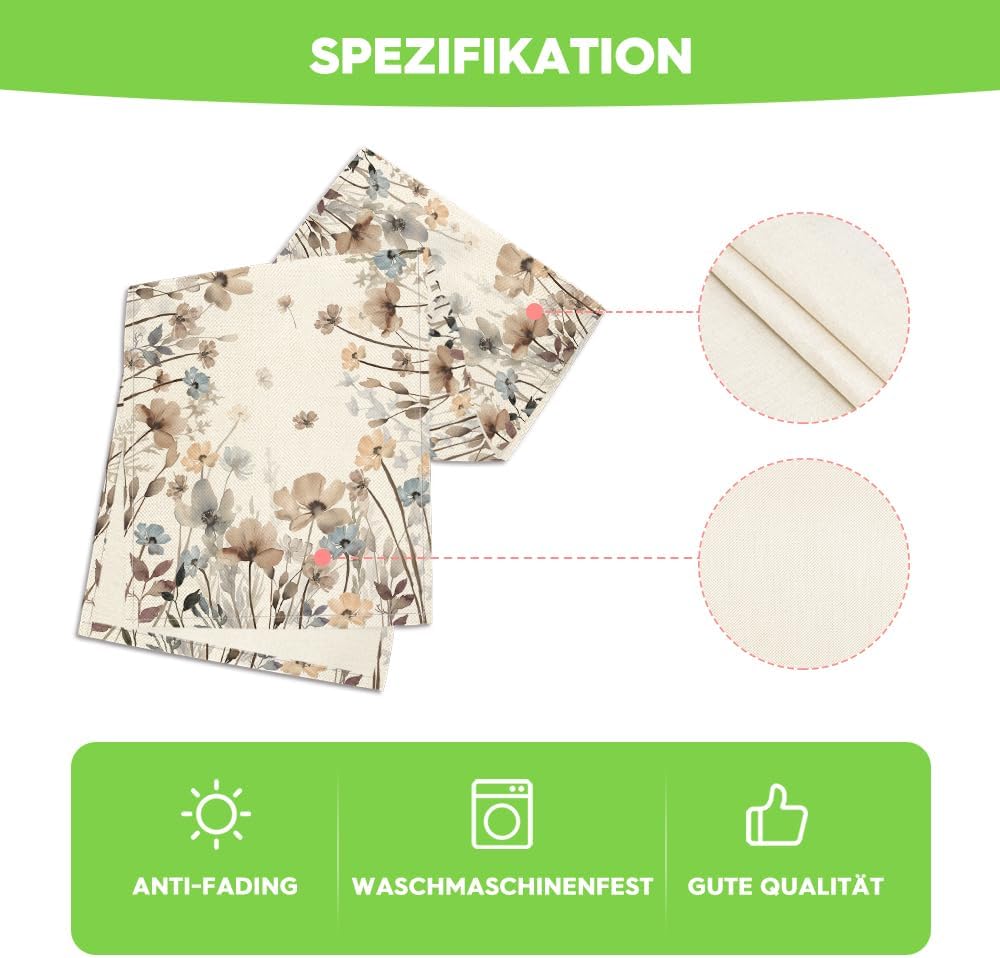 Artoid Mode Brown Poppy Flowers Floral Blossom Autumn Table Runner, Seasonal Fall Kitchen Dining Table Decoration for Home Party Decor 40x140 cm