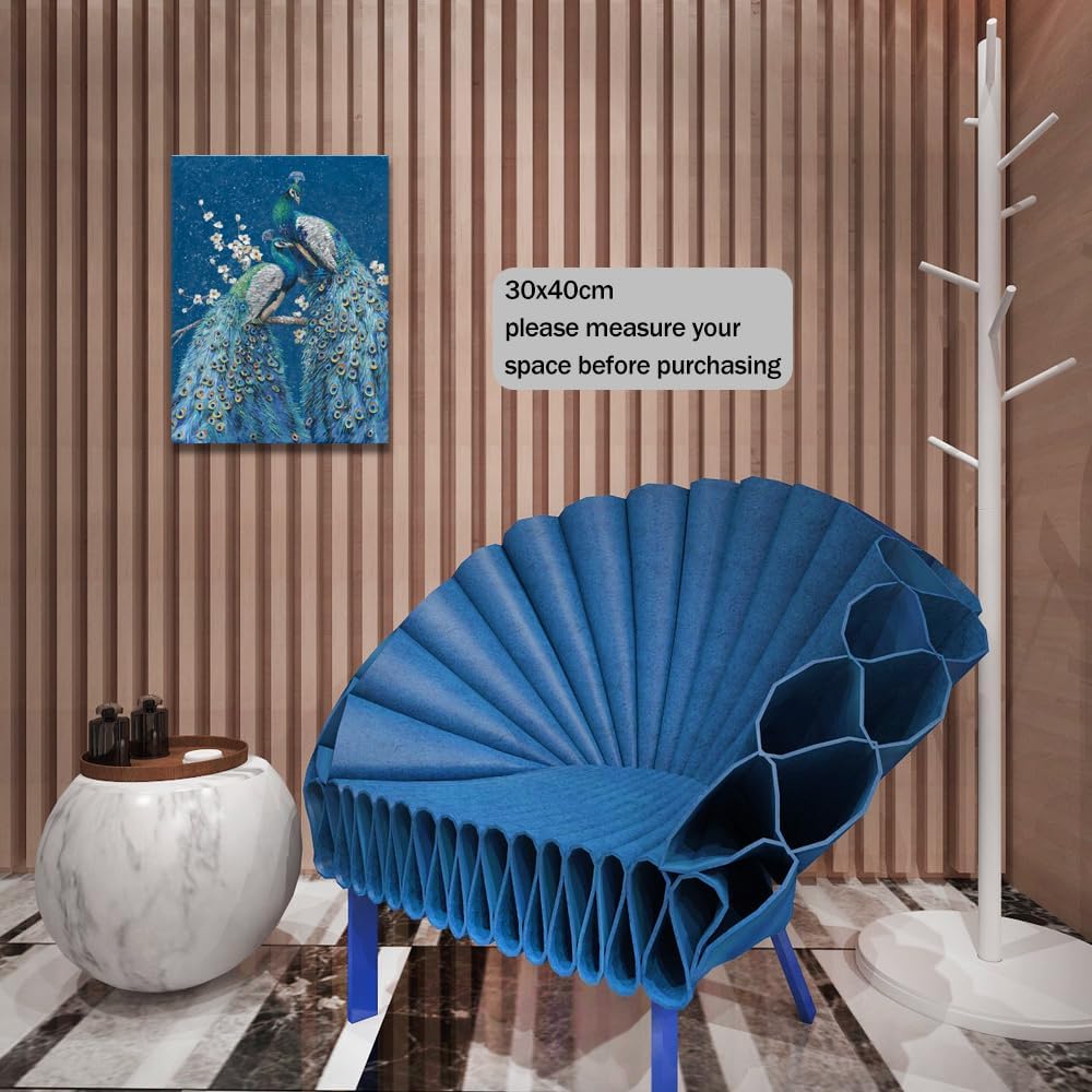Royal Blue Peacock Canvas Wall Art Print Bedroom Decor for Couples, Indigo Bird Decor Animal Posters Print for Living Room Hallway Decoration 30x40cmx1 Panel