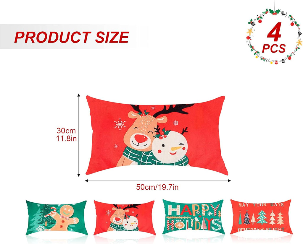 Set of 4 -Gukasxi Christmas Decorative Throw Pillow Covers 12x20 (30cm x 50cm)
