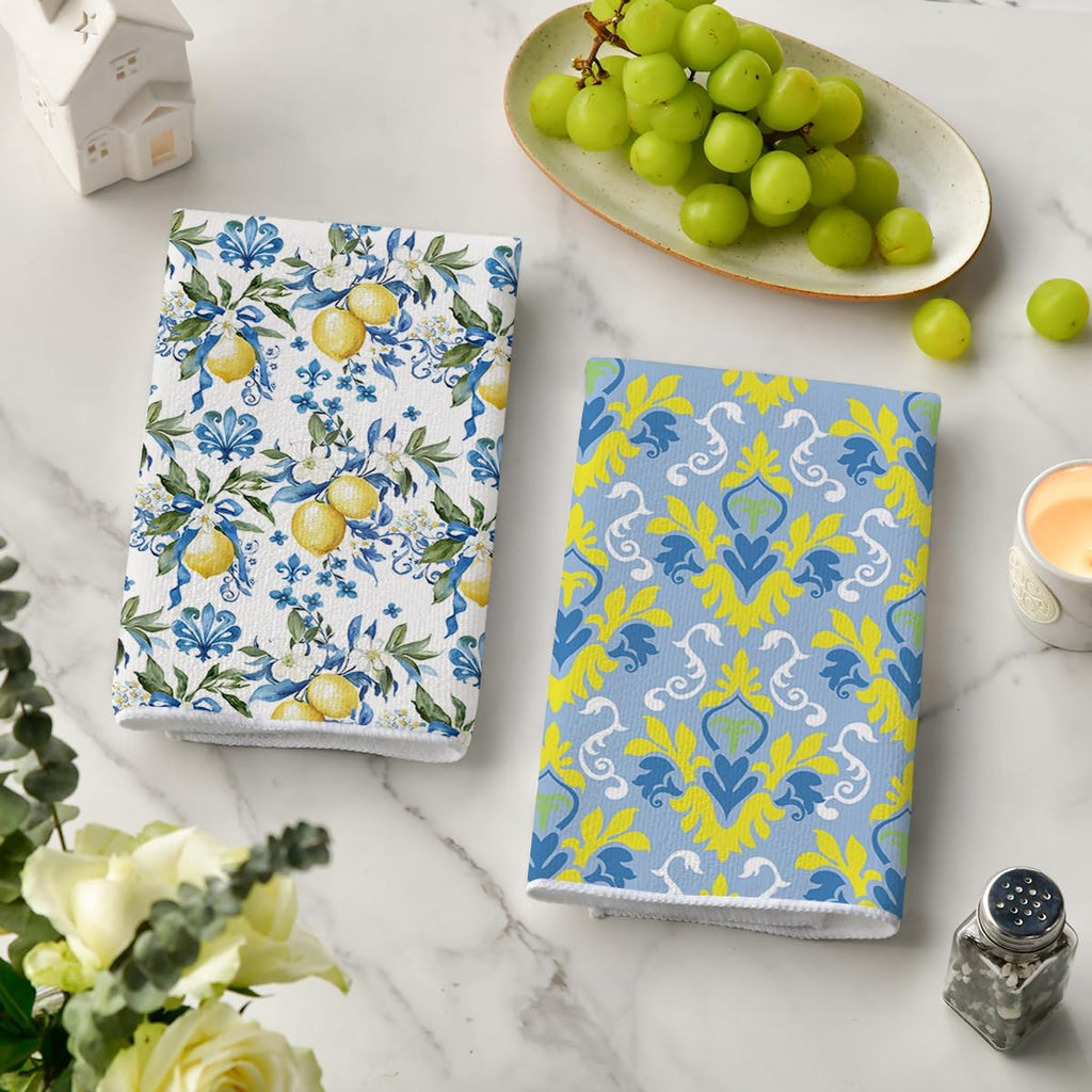 Set of 4 - Artoid Mode Lemon Flowers Floral Summer Kitchen Towels Dish Towels, 42x65 cm Seasonal Spring Decoration Hand Towels