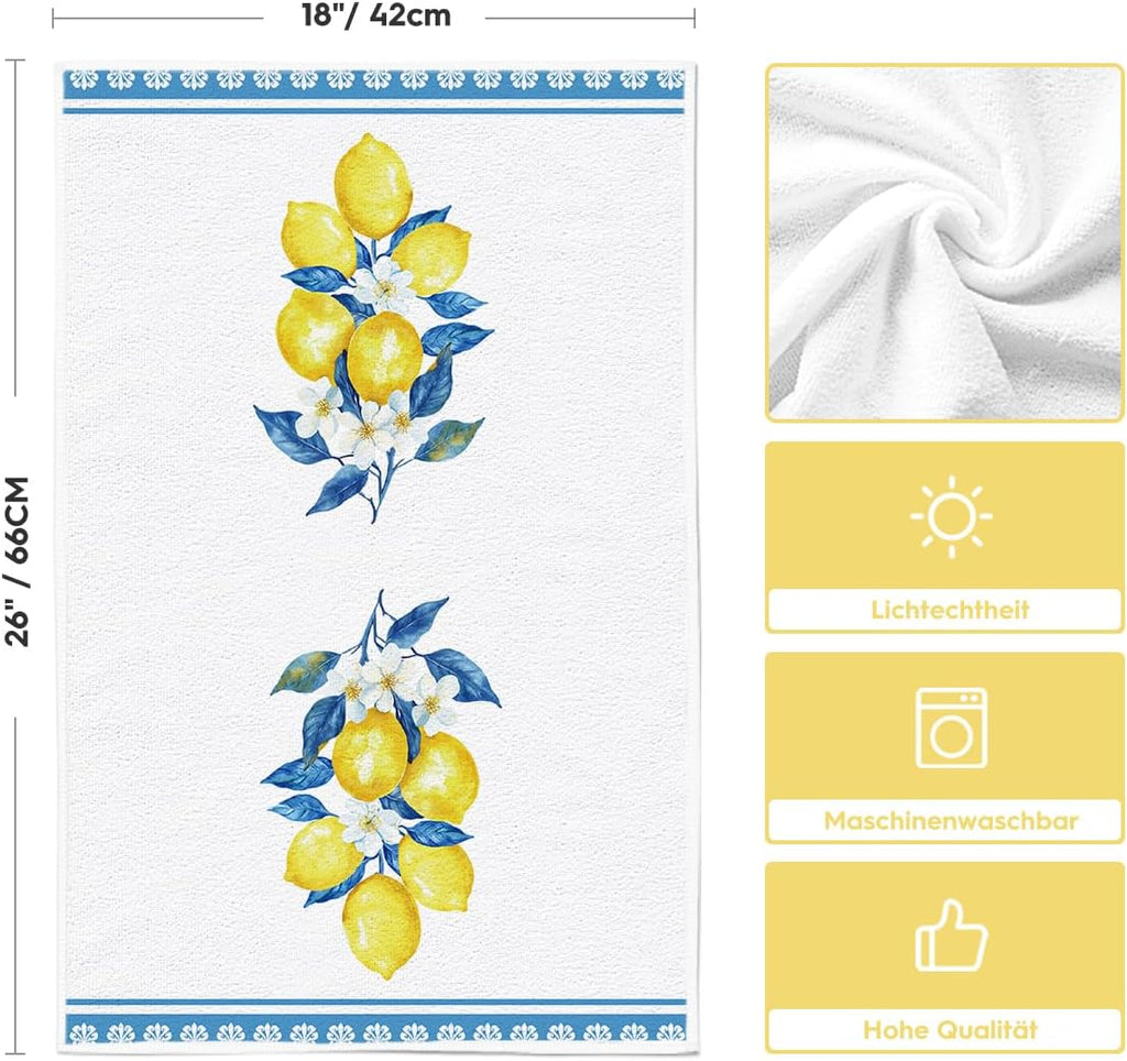 Set of 4 - Artoid Mode Lemon Flowers Floral Summer Kitchen Towels Dish Towels, 42x65 cm Seasonal Spring Decoration Hand Towels