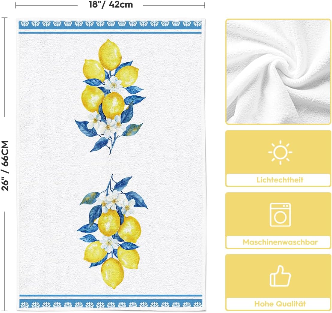 Set of 4 - Artoid Mode Lemon Flowers Floral Summer Kitchen Towels Dish Towels, 42x65 cm Seasonal Spring Decoration Hand Towels