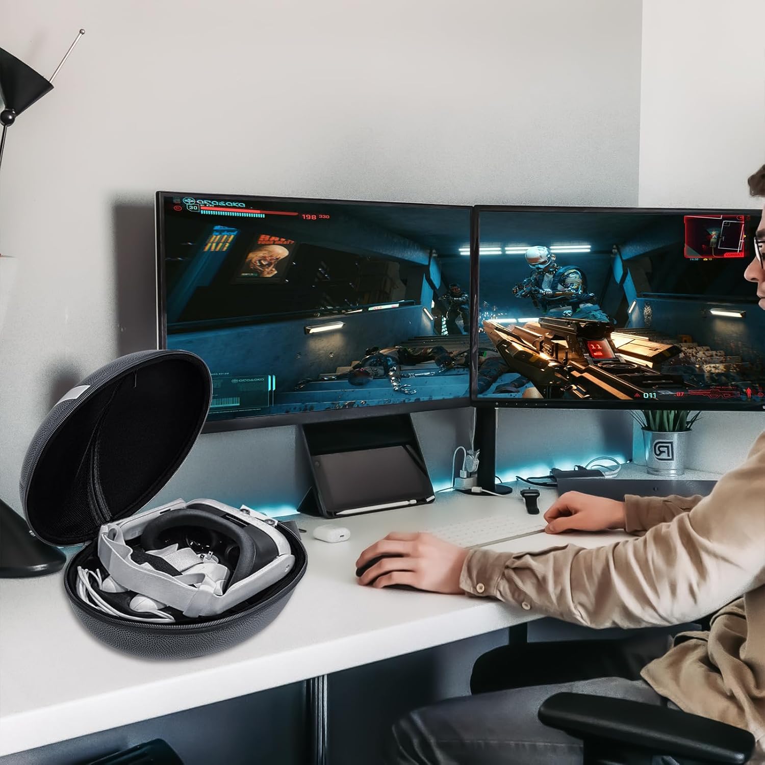 Linkidea Hard Shell Carrying Case Compatible with Meta Quest 3 Original Headset, Drop and Scratch Proof Portable Bag, VR Headset Rugby Storage Case, Suitable for Travel and Home Storage