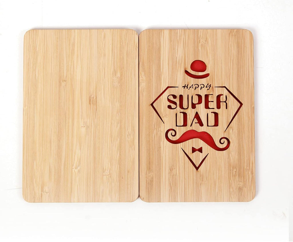 "Happy Super Dad" Bamboo Greeting Cards,Handmade Wooden Greeting Card for Dad from Daughter Son,Gift for Father's Day,Dad Birthday