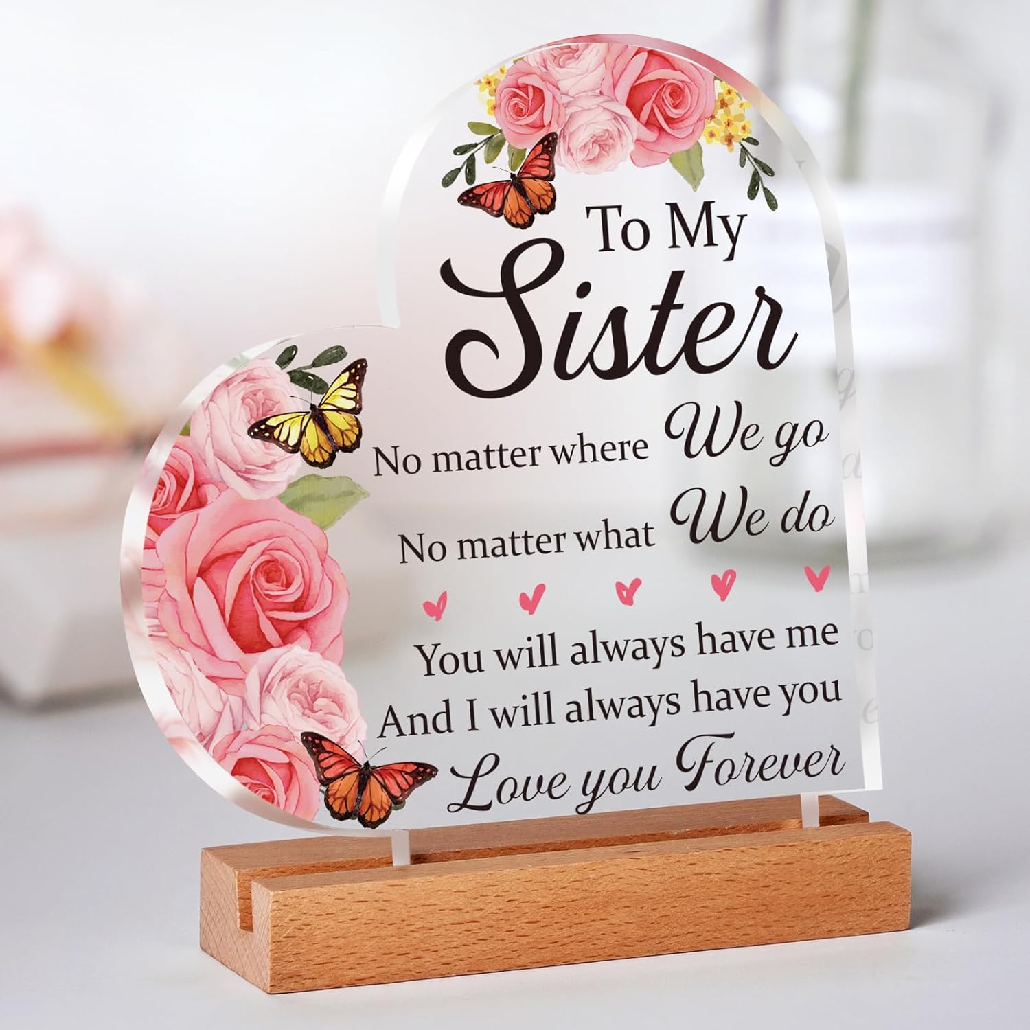 Sister Gifts, Sister Birthday Gifts, Heart-Shaped Acrylic Plaque Gifts for Sister, Sister Gift from Sister, Big Sister Gift, Little Sister Gift, Best Sister Gift, Funny Sister Gifts Present