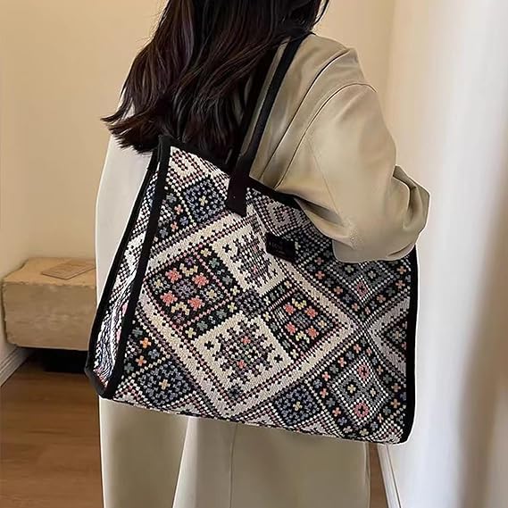 Tote Bag for Women, Retro Soft Shoulder Bag Large Capacity Handbag with Zipper