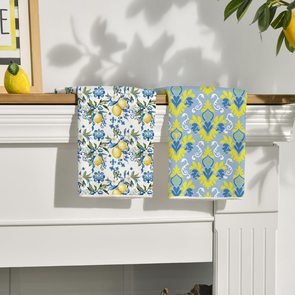 Set of 4 - Artoid Mode Lemon Flowers Floral Summer Kitchen Towels Dish Towels, 42x65 cm Seasonal Spring Decoration Hand Towels