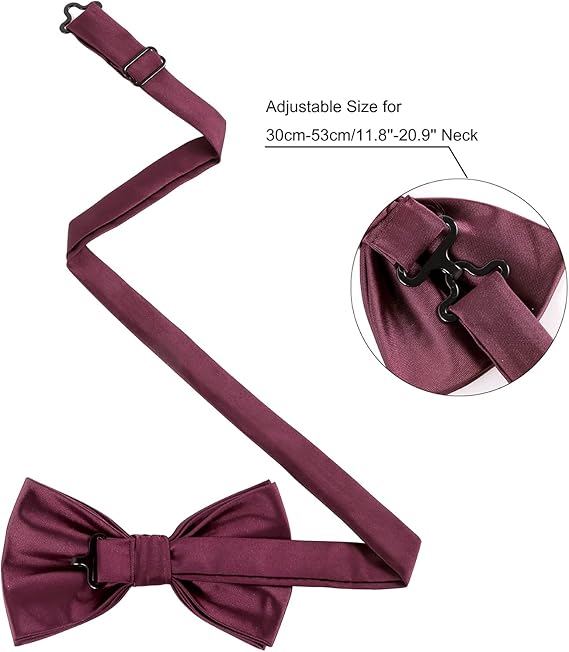 Bow Tie Set for Men – Bow Tie, Pocket Square, Cufflinks Set with Gift Box - Burgundy