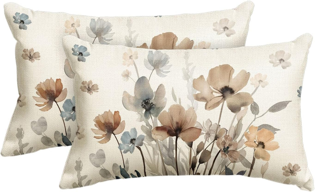 Artoid Mode Brown Poppy Floral Autumn Cushion Covers Set of 2, 30x50 cm