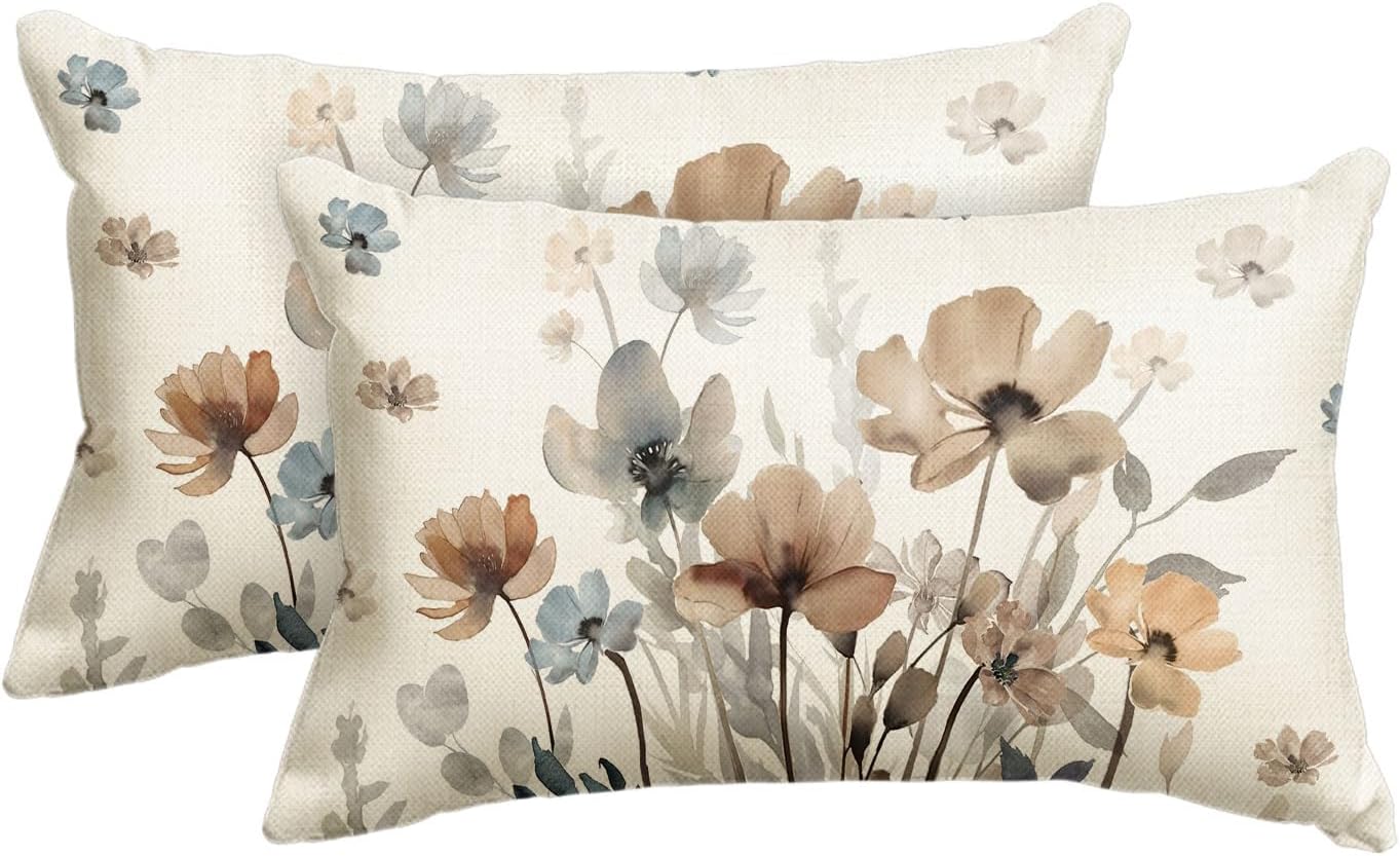 Artoid Mode Brown Poppy Floral Autumn Cushion Covers Set of 2, 30x50 cm
