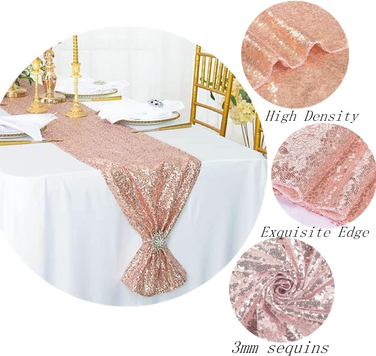 Set of 2- Sequins Table Runner- Sparking Wedding Table Runners- Rose Gold