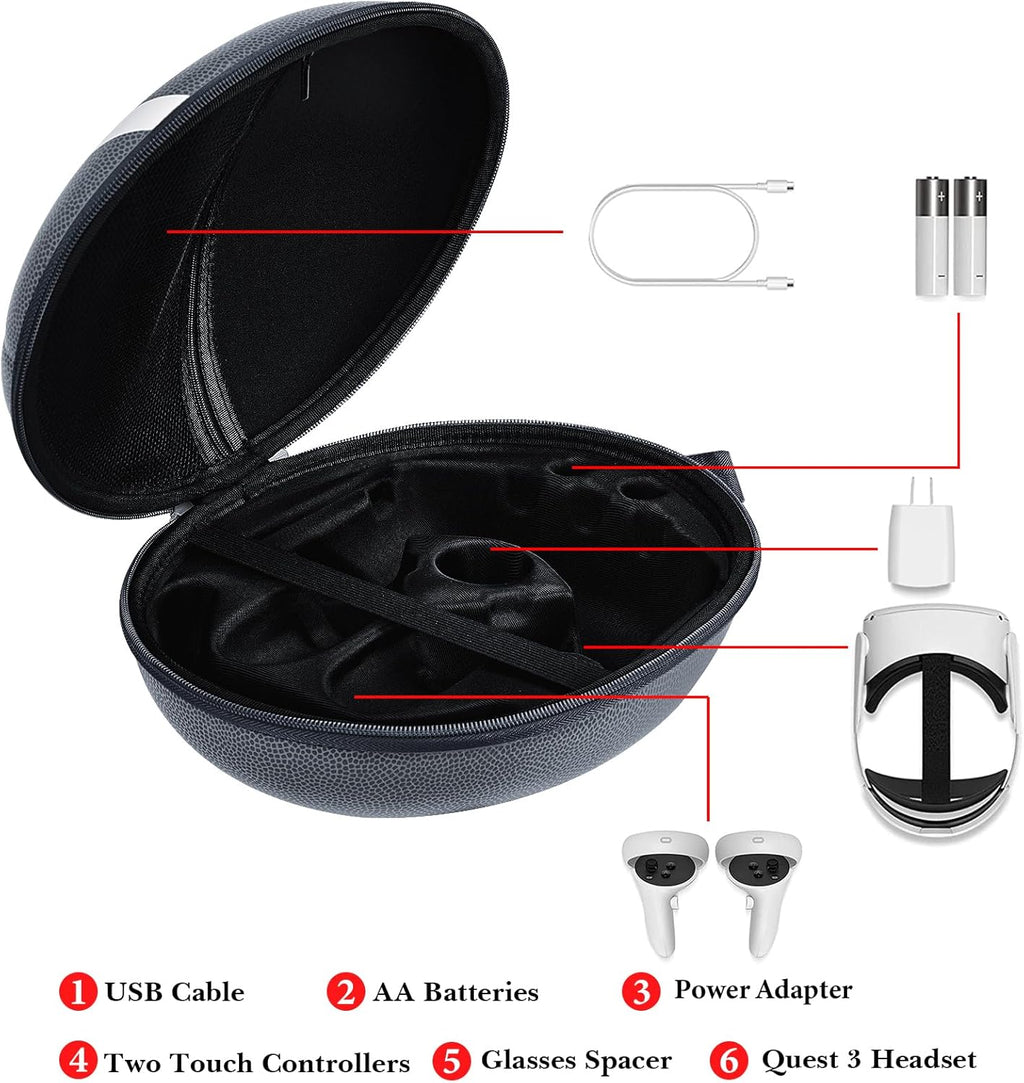 Linkidea Hard Shell Carrying Case Compatible with Meta Quest 3 Original Headset, Drop and Scratch Proof Portable Bag, VR Headset Rugby Storage Case, Suitable for Travel and Home Storage