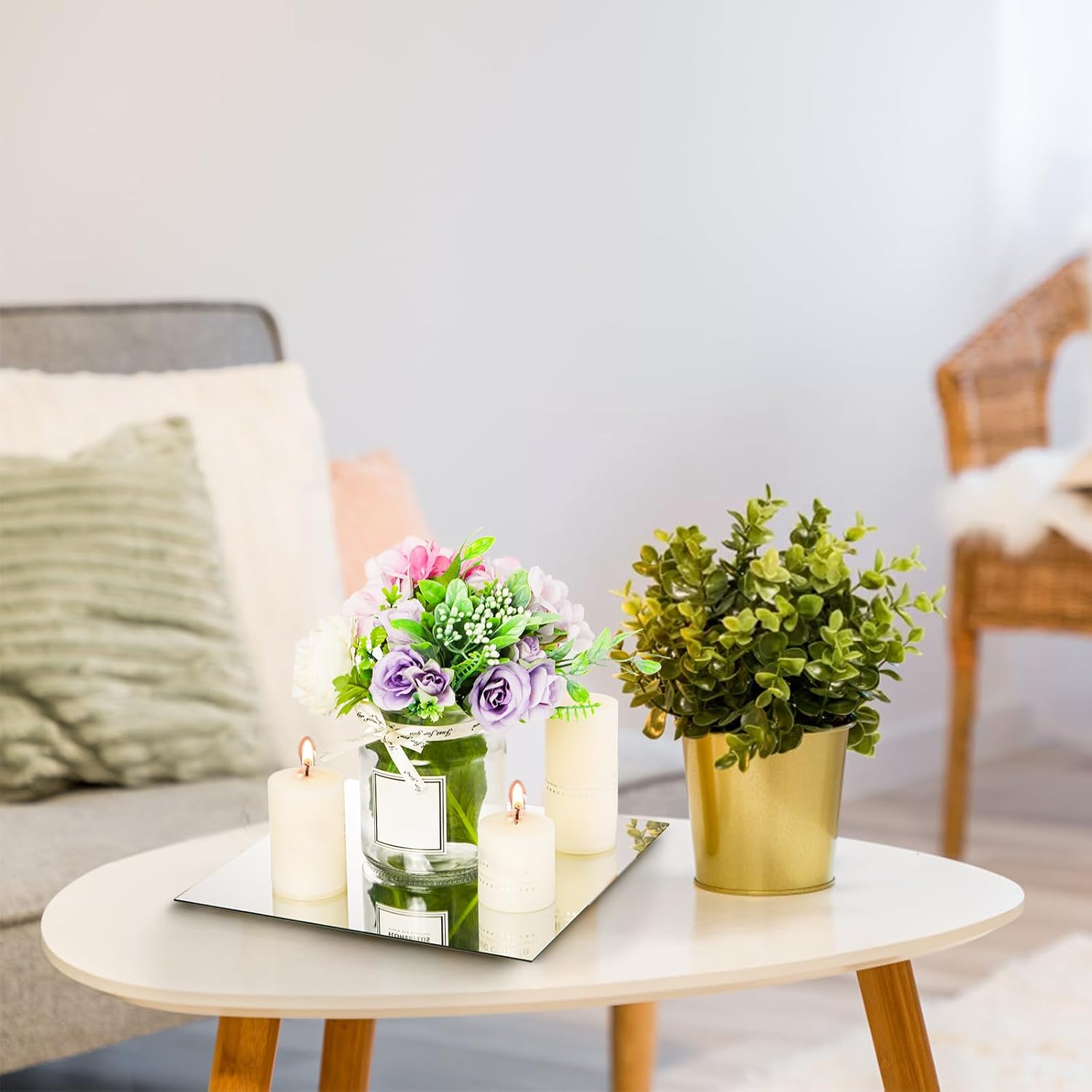 Set of 12 Square Mirror Candle Plate Set - 25×25cm/10×10 Inch Frameless Mirrors Trays Wall Mounted Glass Mirror Tiles Wedding Centerpieces for Table, Party Decor, Crafts