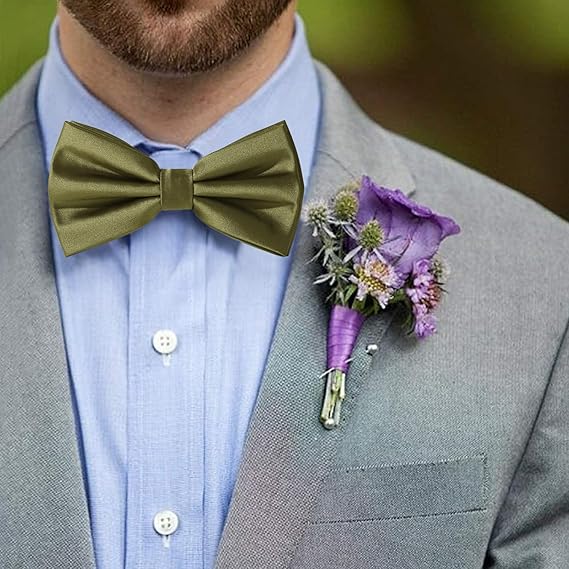 HOULIFE Bow Tie Set for Men – Bow Tie, Pocket Square, Cufflinks Set with Gift Box - Olive Green