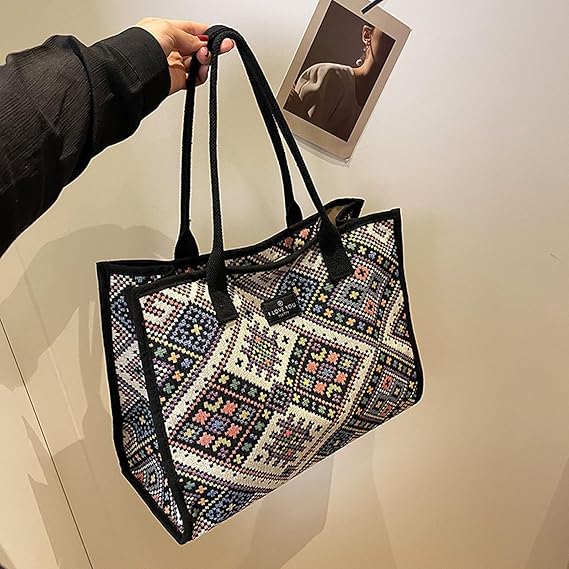 Tote Bag for Women, Retro Soft Shoulder Bag Large Capacity Handbag with Zipper