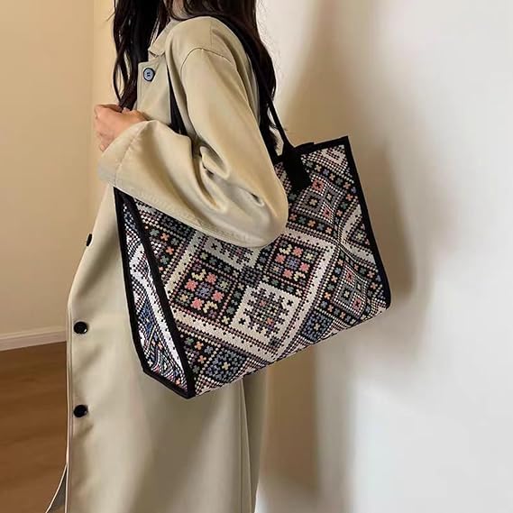 Tote Bag for Women, Retro Soft Shoulder Bag Large Capacity Handbag with Zipper