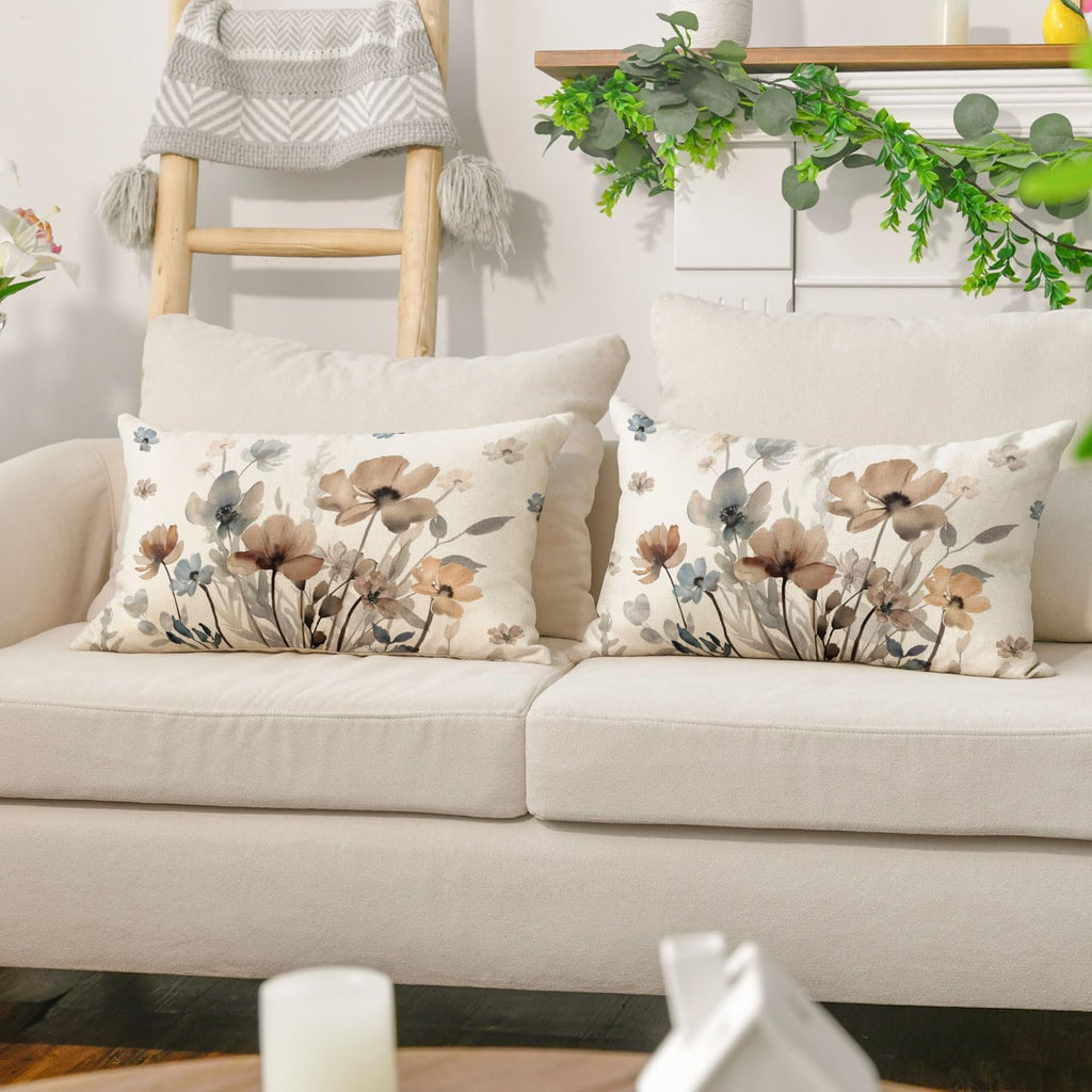 Artoid Mode Brown Poppy Floral Autumn Cushion Covers Set of 2, 30x50 cm