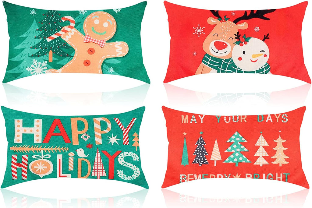 Set of 4 -Gukasxi Christmas Decorative Throw Pillow Covers 12x20 (30cm x 50cm)