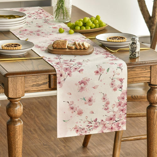 Artoid Mode Sakura Leaves Spring Table Runner, Seasonal Summer Kitchen Dining Table Decoration for Home Party Decor 40x180 cm
