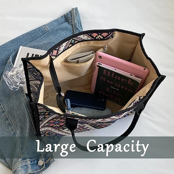 Tote Bag for Women, Retro Soft Shoulder Bag Large Capacity Handbag with Zipper