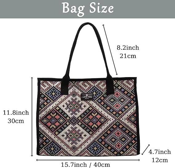 Tote Bag for Women, Retro Soft Shoulder Bag Large Capacity Handbag with Zipper