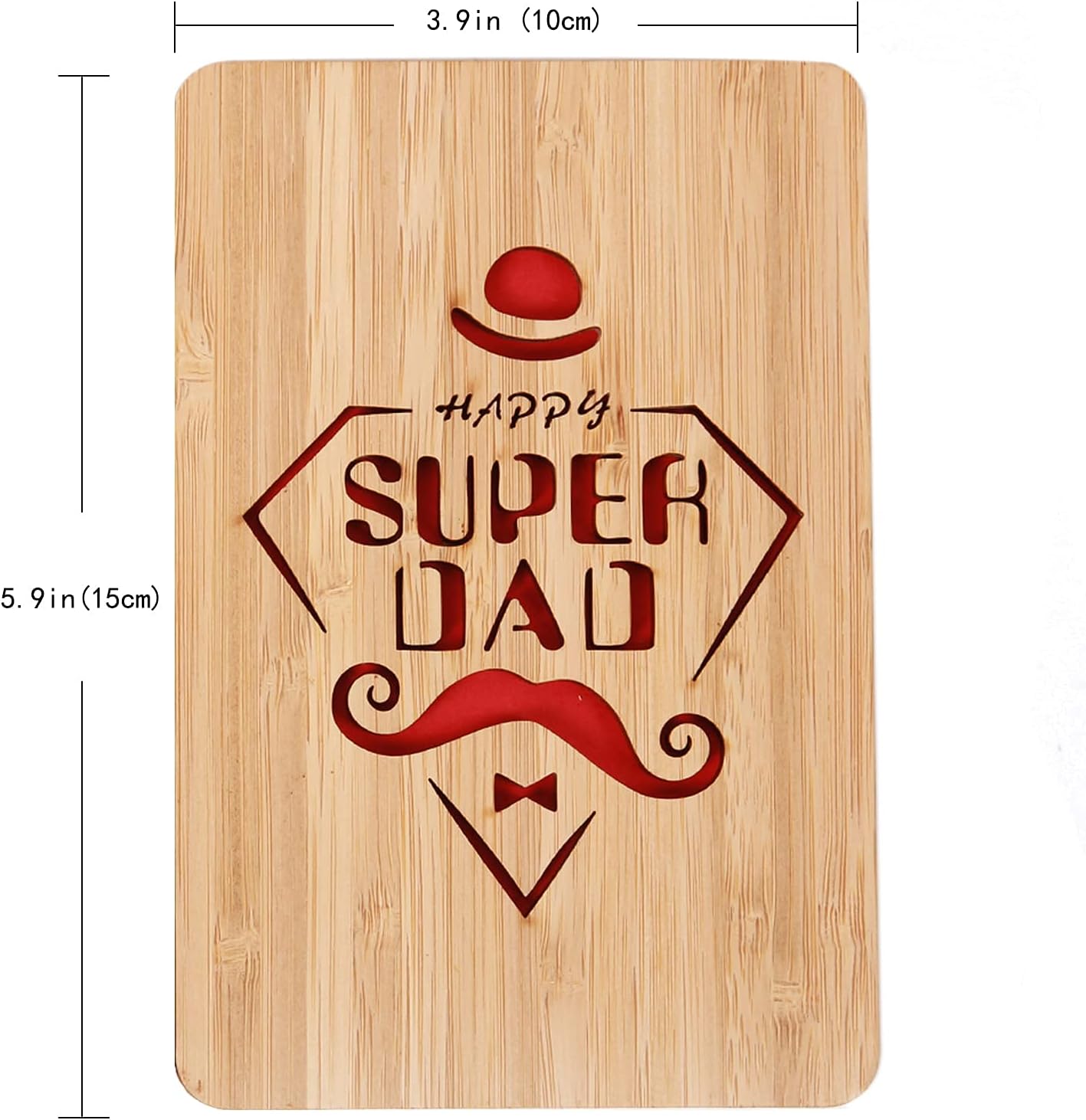 "Happy Super Dad" Bamboo Greeting Cards,Handmade Wooden Greeting Card for Dad from Daughter Son,Gift for Father's Day,Dad Birthday