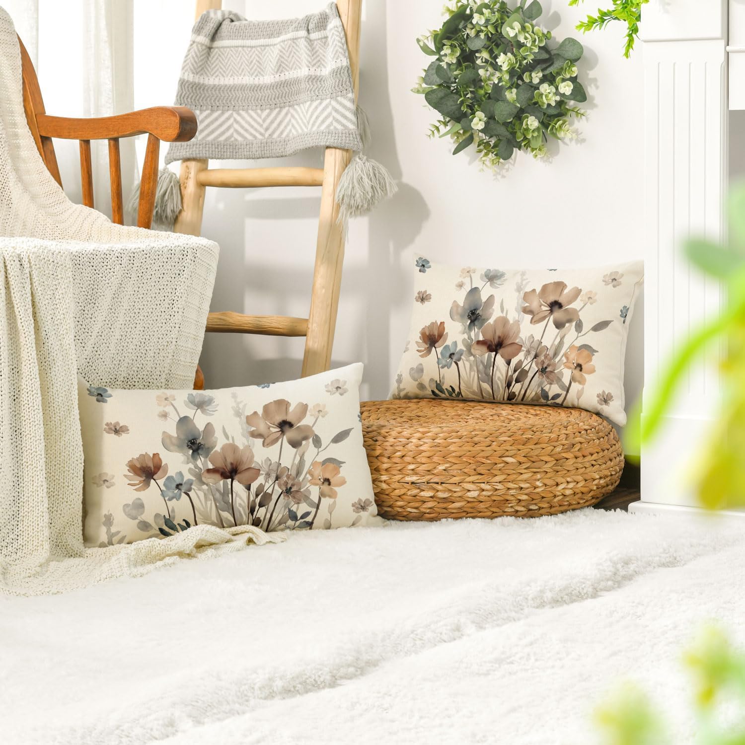 Artoid Mode Brown Poppy Floral Autumn Cushion Covers Set of 2, 30x50 cm