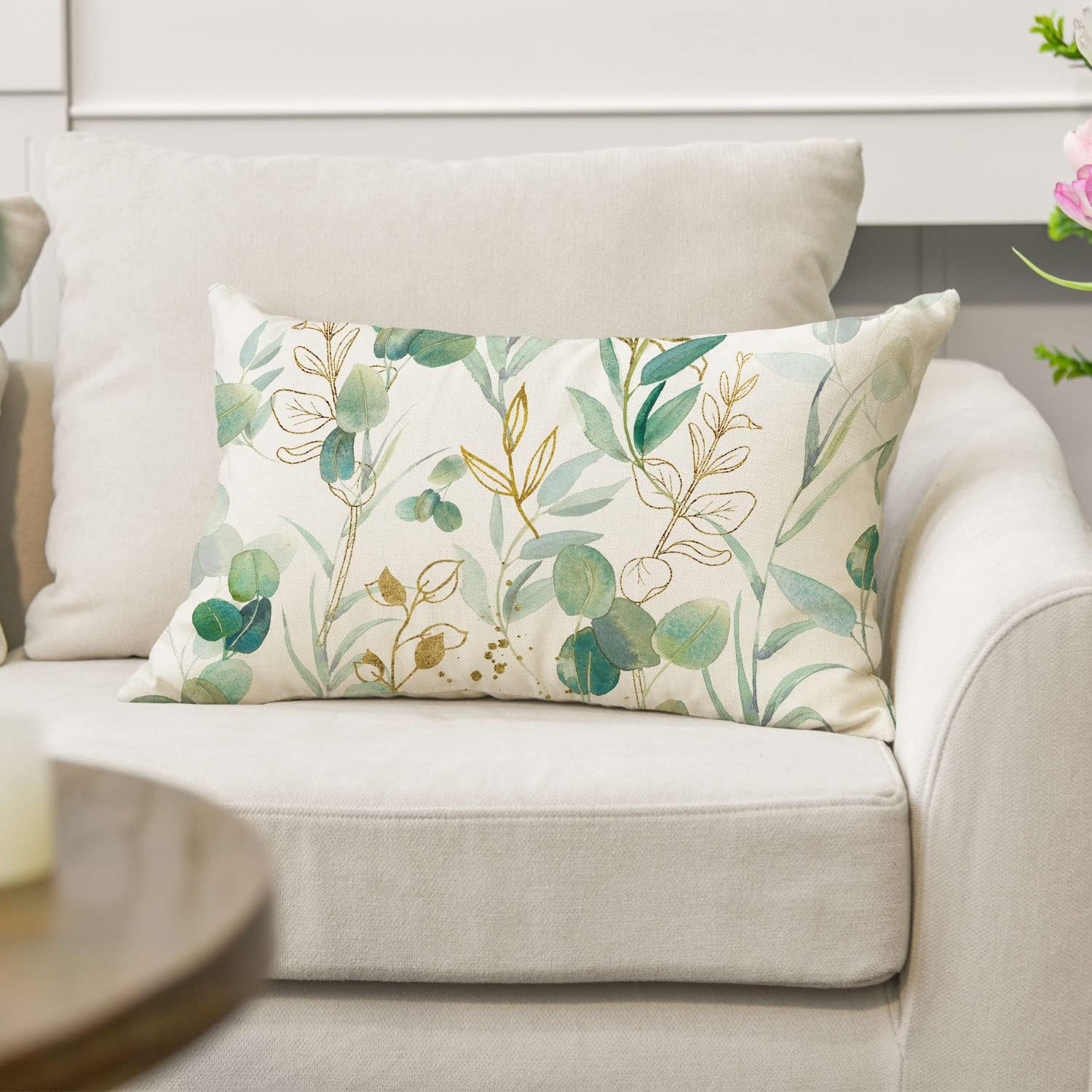 Artoid Mode Green Eucalyptus Leaves-Cushion Cover, 30x50 cm Seasonal Decorative Pillow Case Cover Sofa Living Room Decor