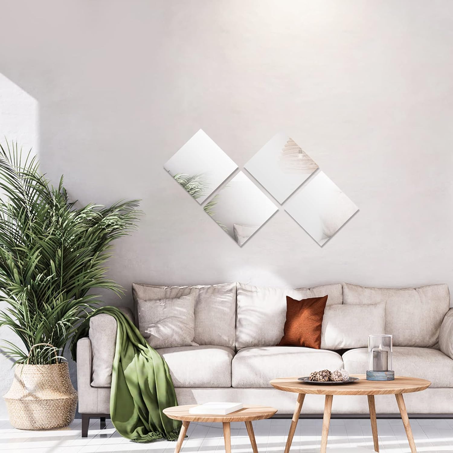 Set of 12 Square Mirror Candle Plate Set - 25×25cm/10×10 Inch Frameless Mirrors Trays Wall Mounted Glass Mirror Tiles Wedding Centerpieces for Table, Party Decor, Crafts