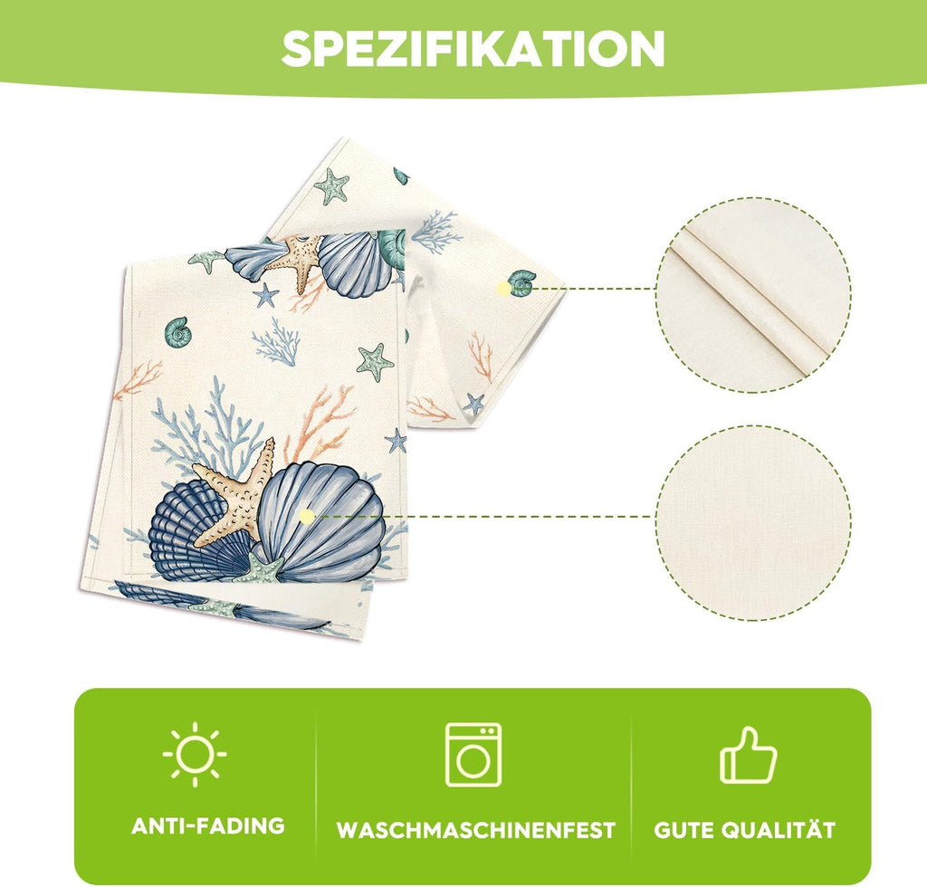 Artoid Mode Shells Starfish Coral Oceans Summer Table Runner, Seasonal Spring Kitchen Dining Table Decoration for Home Party Decor