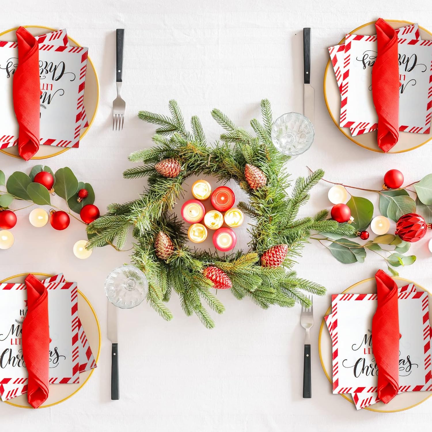 40 Pcs Christmas Napkins Paper Disposable Xmas Serviettes 13 x 13 Inches Christmas Decoupage Decorative Paper Cocktail Napkins for Winter Holiday Dinner Party