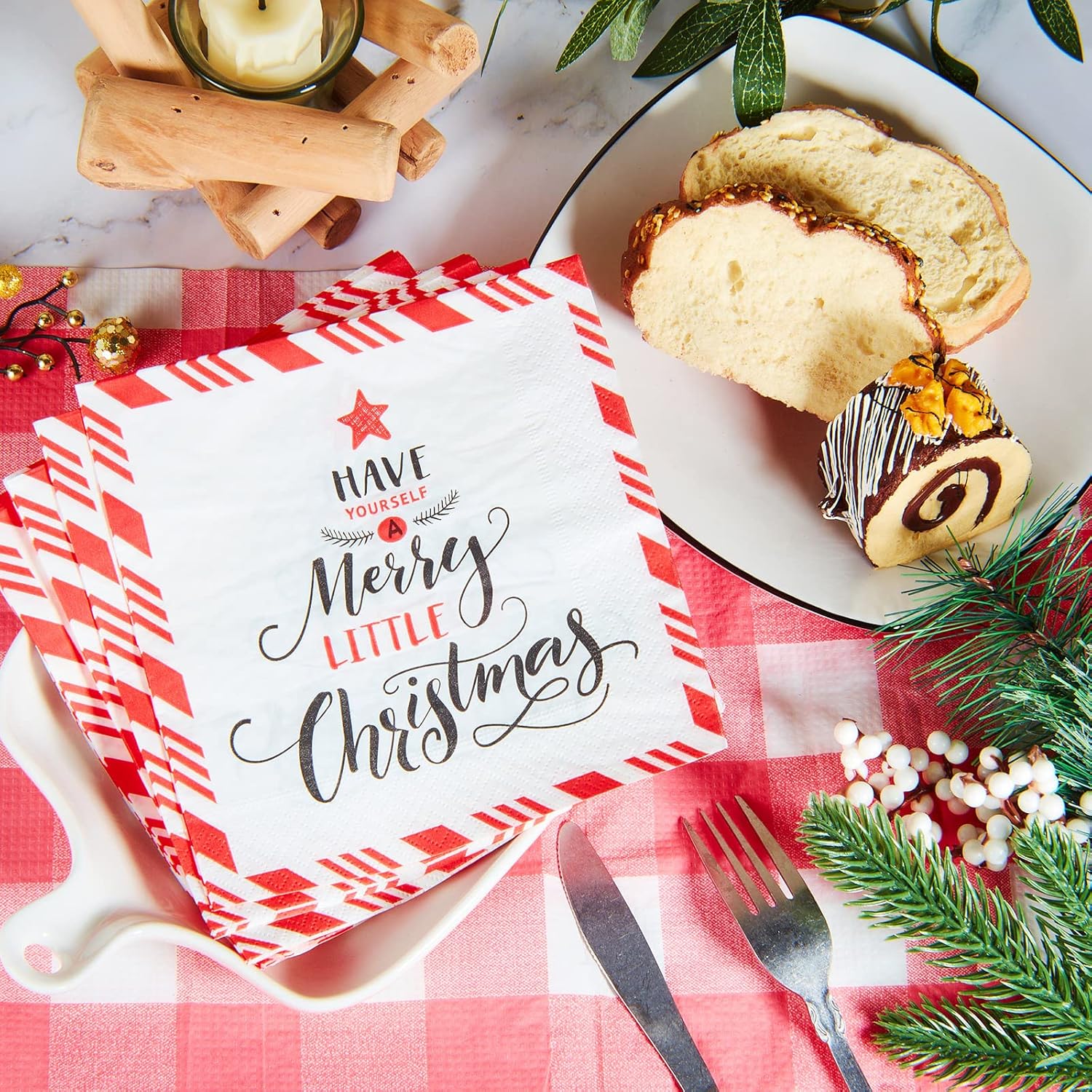 40 Pcs Christmas Napkins Paper Disposable Xmas Serviettes 13 x 13 Inches Christmas Decoupage Decorative Paper Cocktail Napkins for Winter Holiday Dinner Party