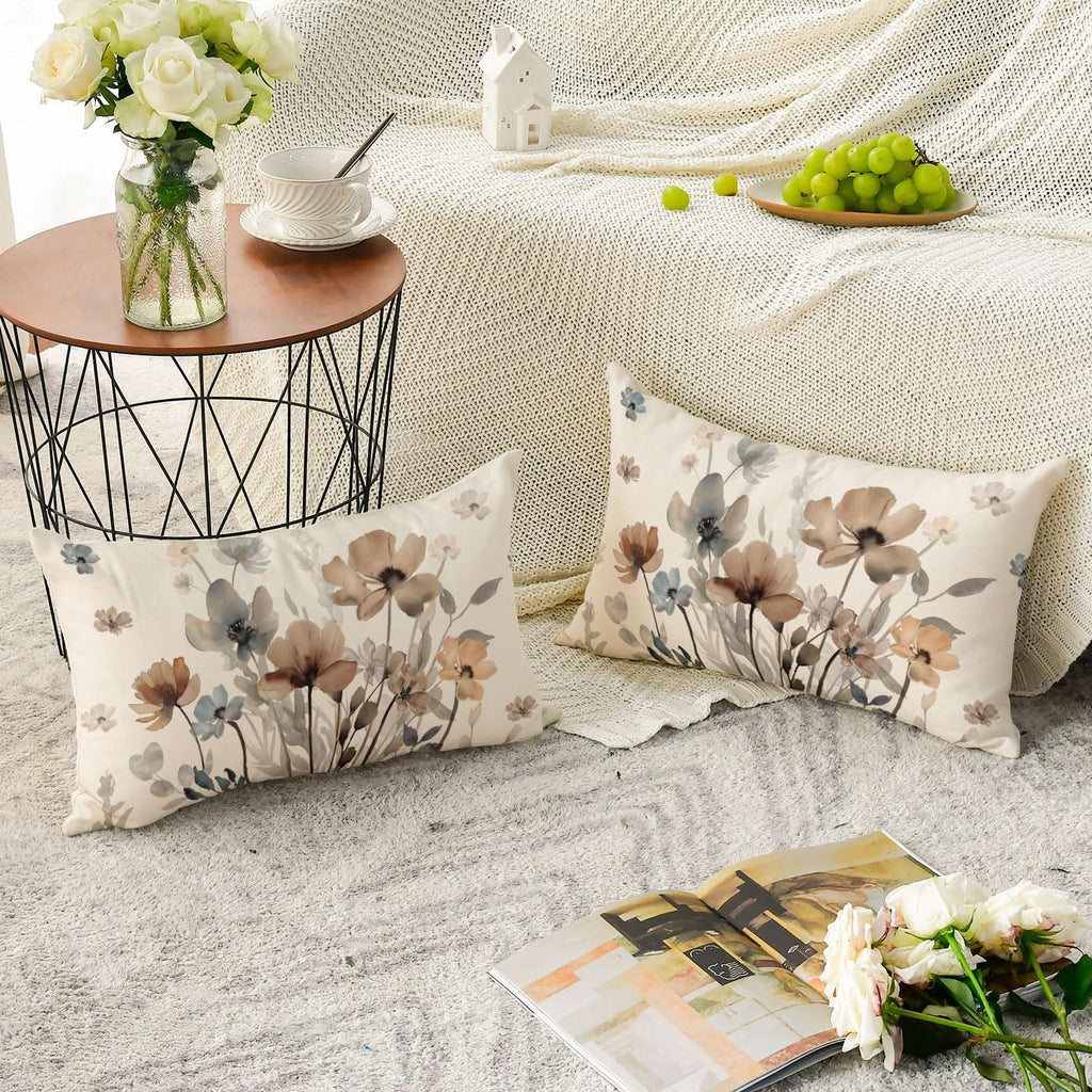 Artoid Mode Brown Poppy Floral Autumn Cushion Covers Set of 2, 30x50 cm
