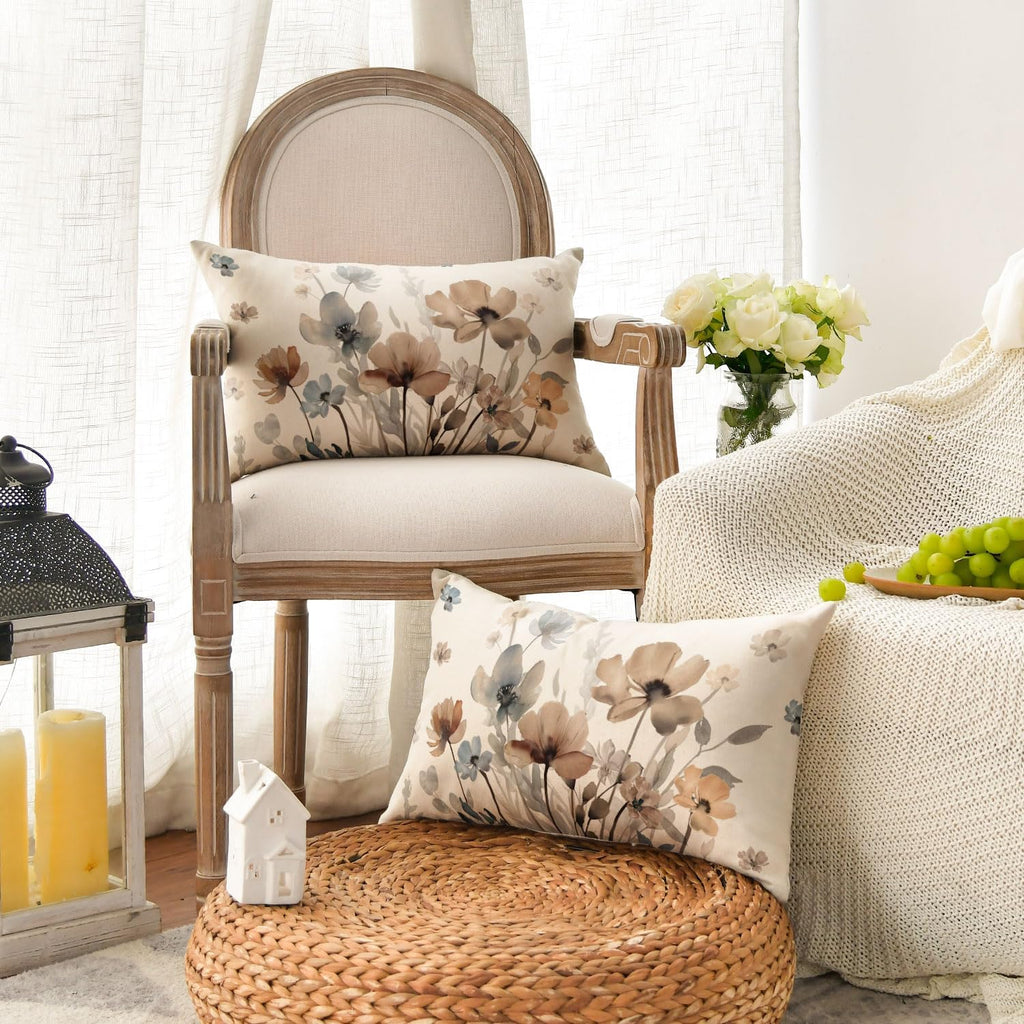 Artoid Mode Brown Poppy Floral Autumn Cushion Covers Set of 2, 30x50 cm