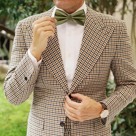HOULIFE Bow Tie Set for Men – Bow Tie, Pocket Square, Cufflinks Set with Gift Box - Olive Green