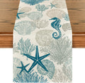 Artoid Mode Seahorses Shells Starfish Coral Oceans Summer Table Runner, Spring Kitchen Dining Table Decoration for Home Party Decor