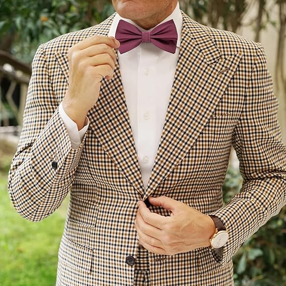 Bow Tie Set for Men – Bow Tie, Pocket Square, Cufflinks Set with Gift Box - Burgundy