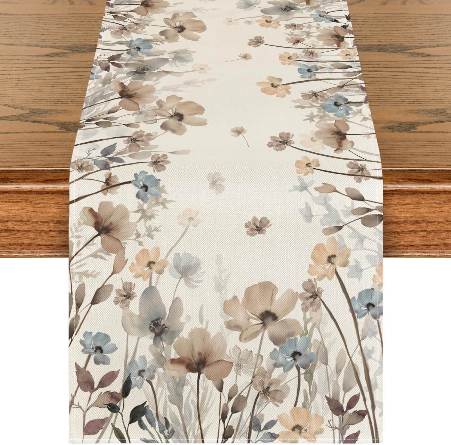 Artoid Mode Brown Poppy Flowers Floral Blossom Autumn Table Runner, Seasonal Fall Kitchen Dining Table Decoration for Home Party Decor 40x140 cm