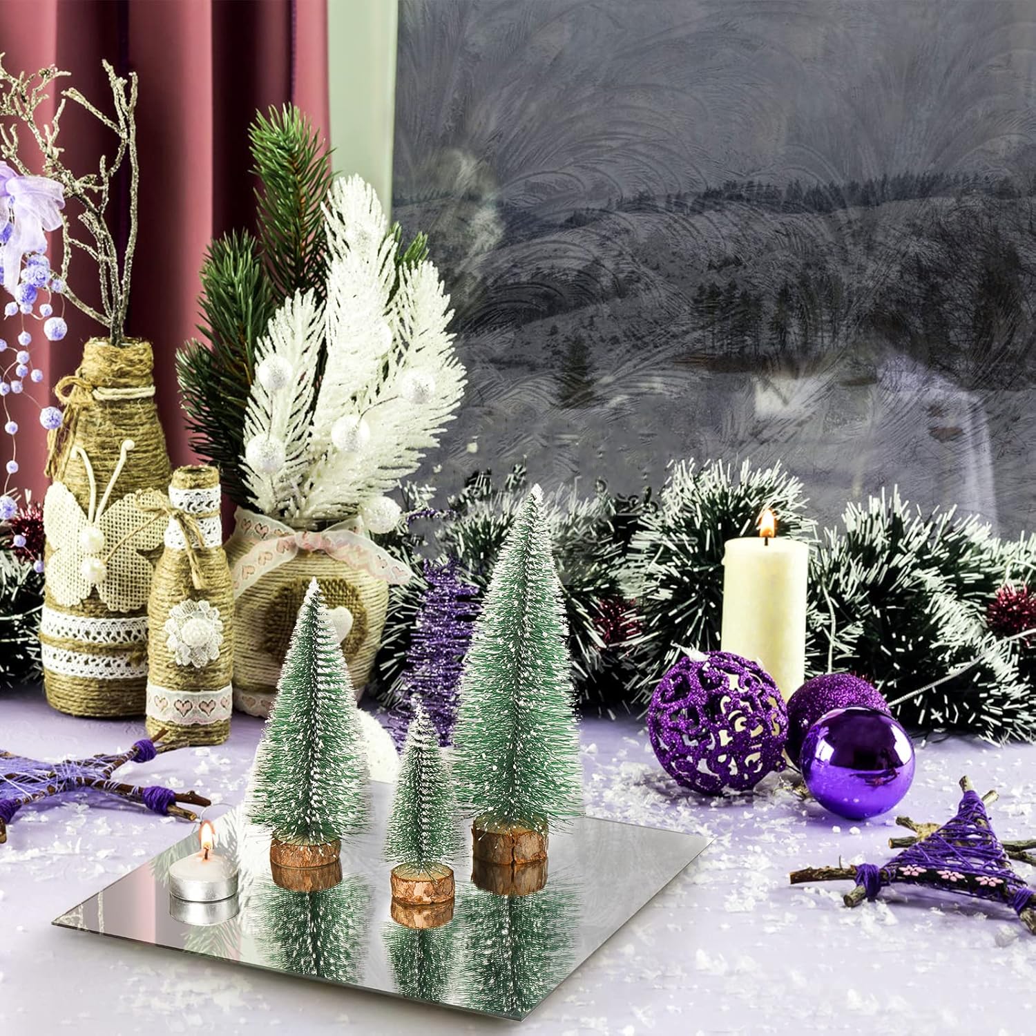 Set of 12 Square Mirror Candle Plate Set - 25×25cm/10×10 Inch Frameless Mirrors Trays Wall Mounted Glass Mirror Tiles Wedding Centerpieces for Table, Party Decor, Crafts