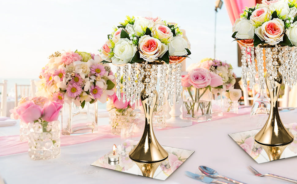 Set of 12 Square Mirror Candle Plate Set - 25×25cm/10×10 Inch Frameless Mirrors Trays Wall Mounted Glass Mirror Tiles Wedding Centerpieces for Table, Party Decor, Crafts